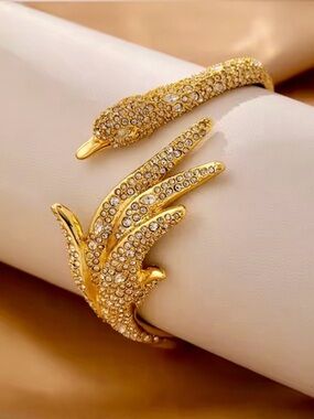 Alexis Bittar Pave’ Crystal Hinged Swan Bracelet Gold Clear C Z AU21